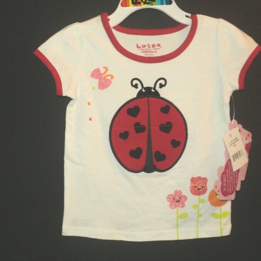 NEW Lazoo Girl's Top Infant 18 Months Ladybug Short Sleeves White w/ Red Trim